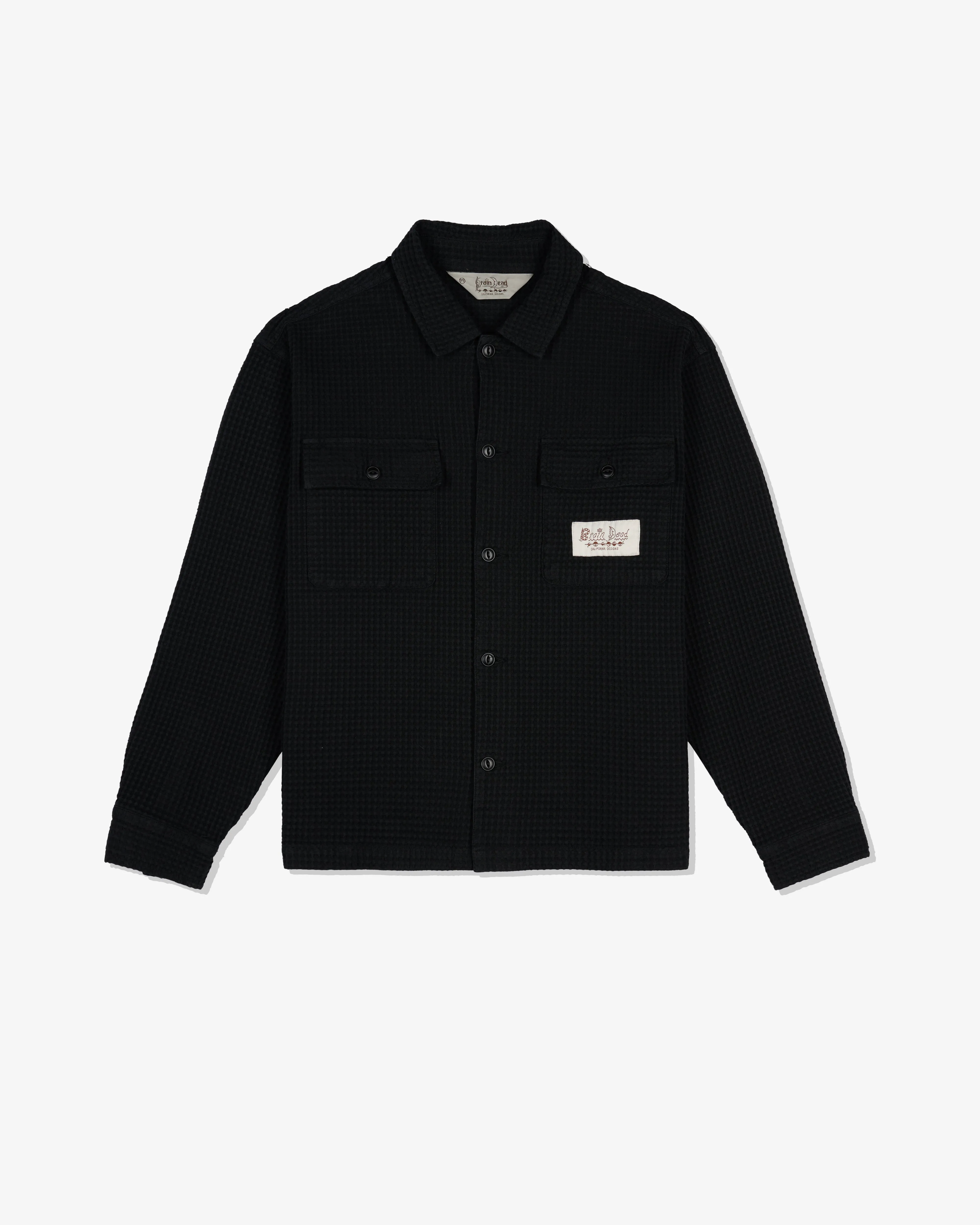 Brain Dead - Men's Waffle Button Front Shirt - (Washed Black)