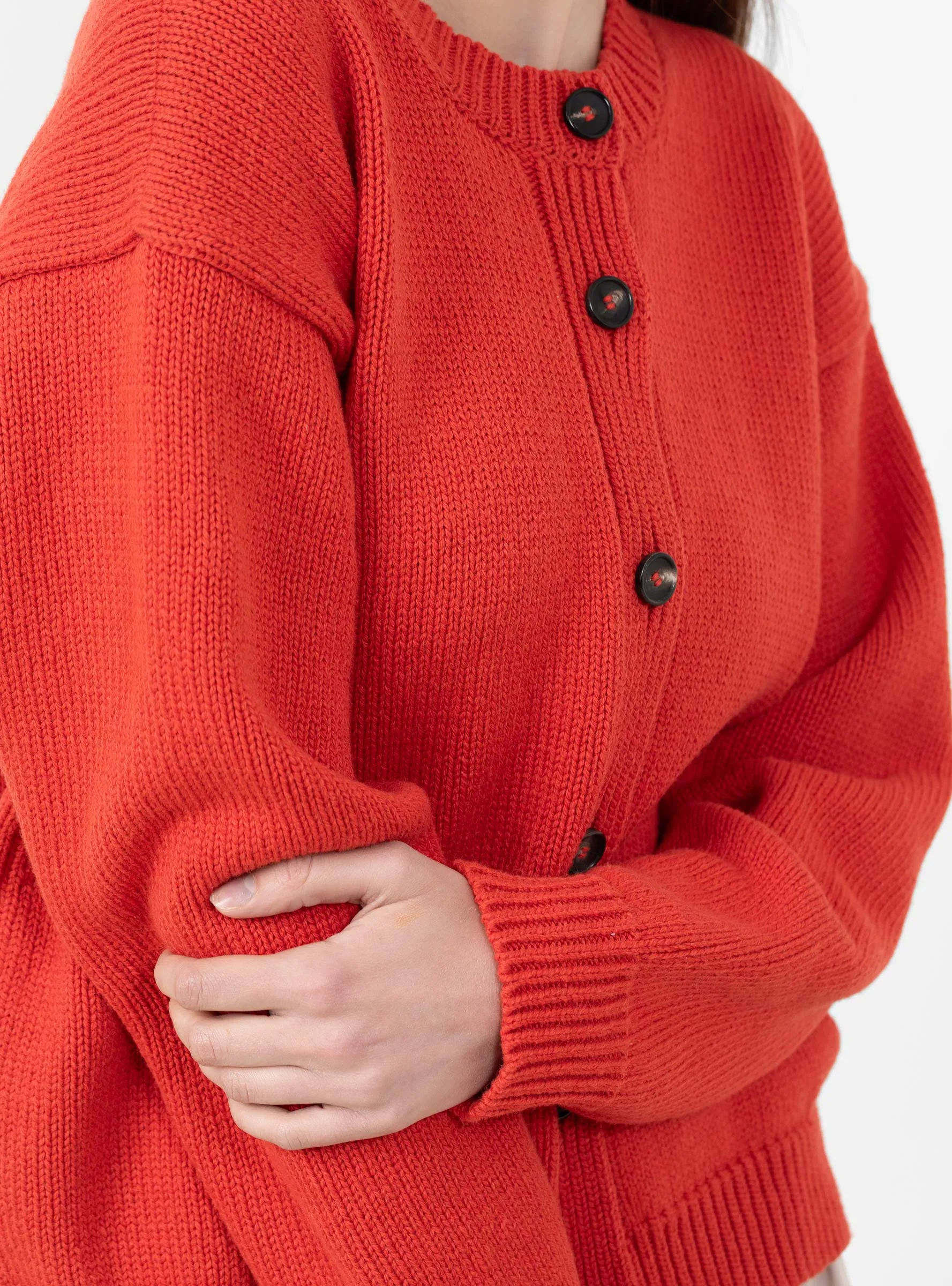 British Wool and Cotton Rosa Cardigan Poppy