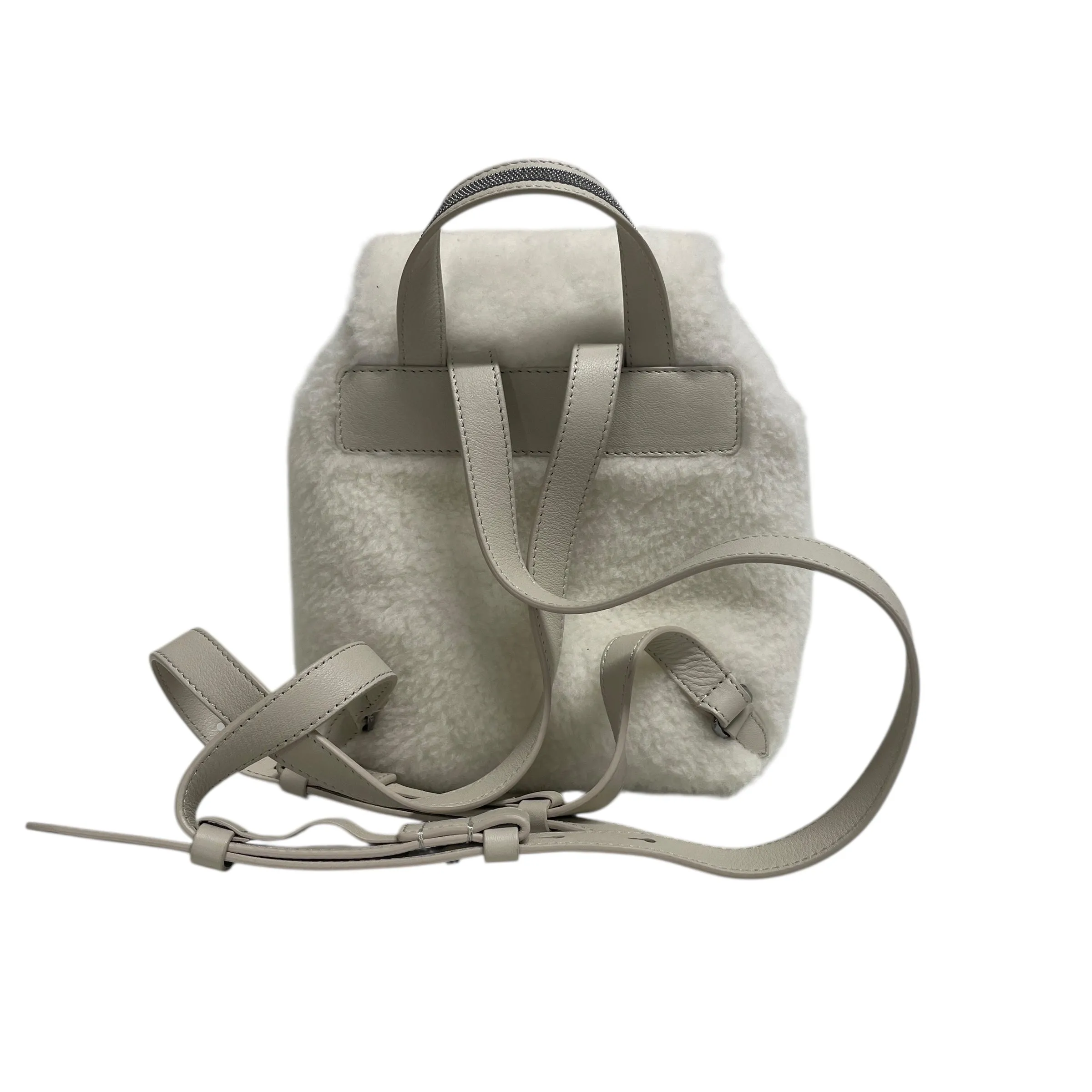 BRUNELLO CUCINELLI/Backpack/XS/Cotton/WHT/FLEECE/  TOP ADJUSTABLE