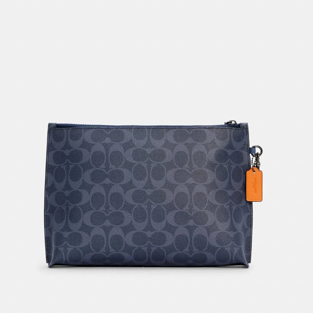 Coach Carryall Pouch In Colorblock Signature Canvas in Denim Blue Mist