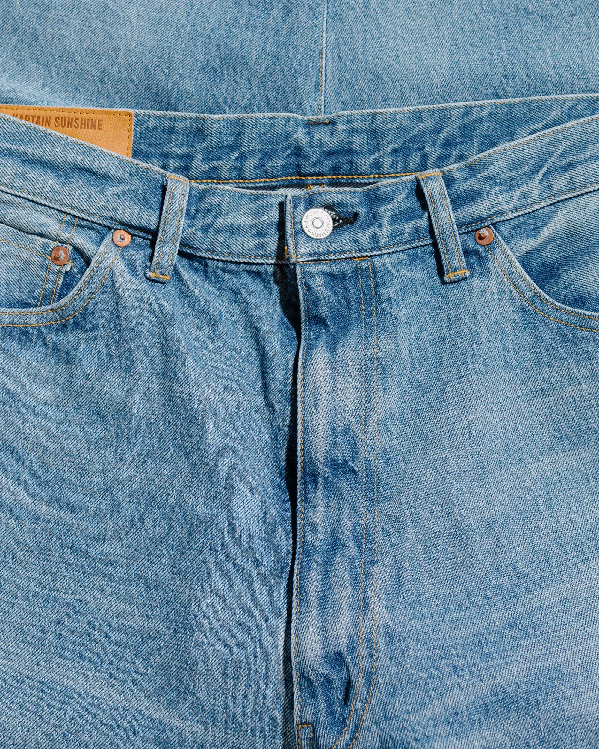 KAPTAIN SUNSHINE 5P Zipper Front Denim Pants Indigo Vintage Wash