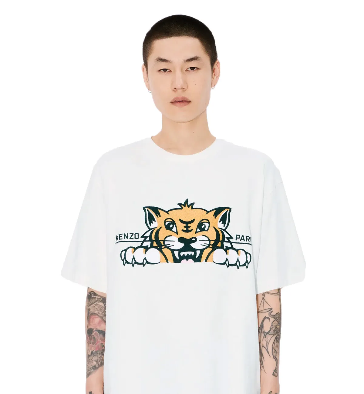 Kenzo Embroidered Happy Tiger T-Shirt (White)