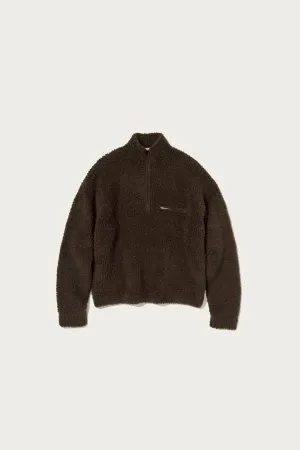 Merino Wool Boa Knit Half Zip P/O - Dark Brown