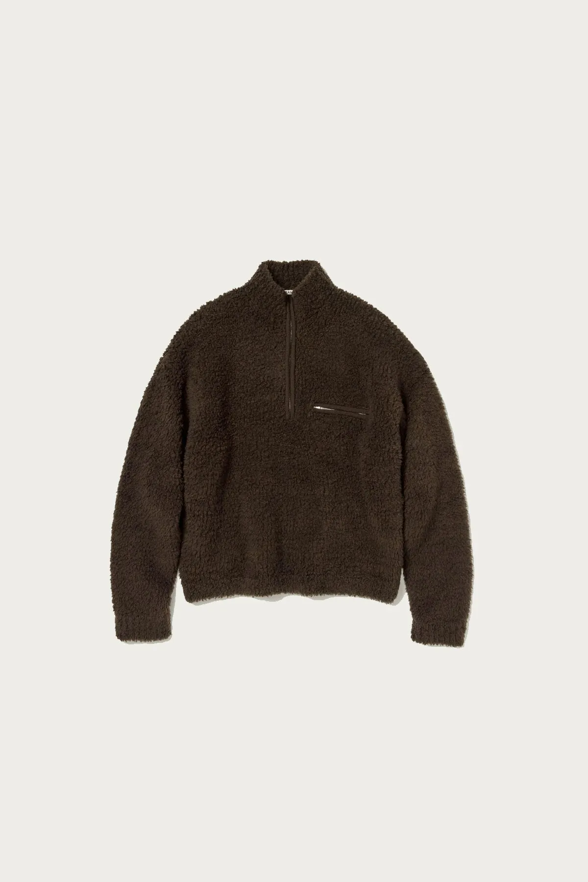 Merino Wool Boa Knit Half Zip P/O - Dark Brown
