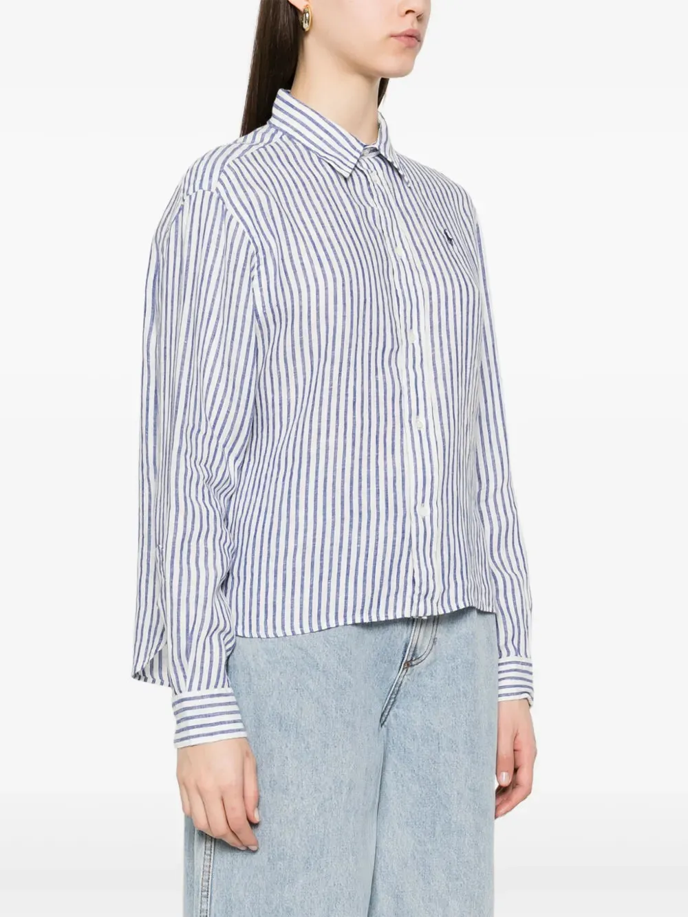 POLO RALPH LAUREN - Women Wide Cropped Striped Linen Shirt