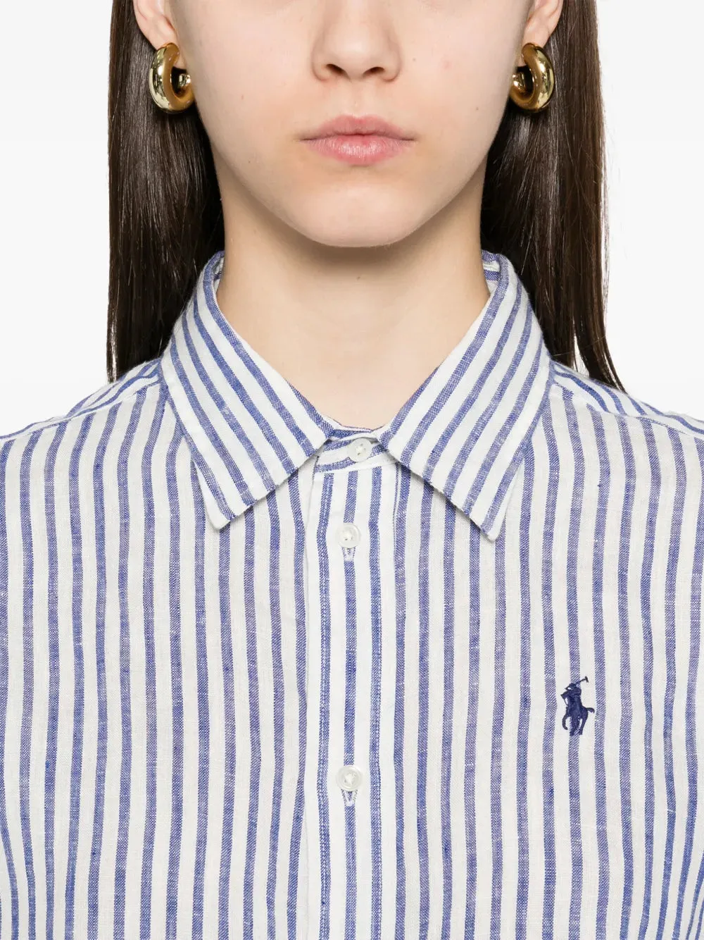 POLO RALPH LAUREN - Women Wide Cropped Striped Linen Shirt