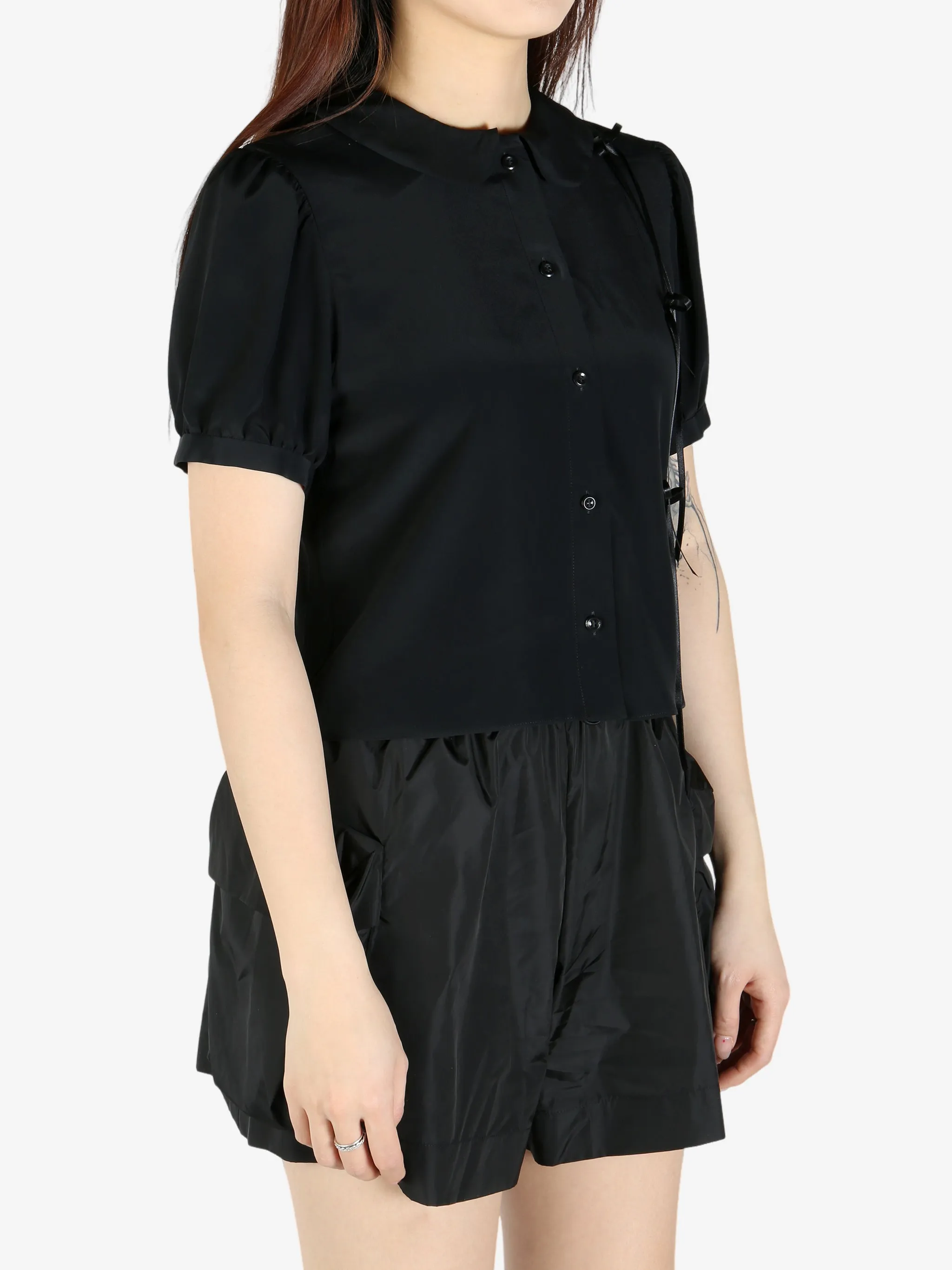 SIMONE ROCHA - Women Cropped Bow Slit Puff Sleeve Shirt