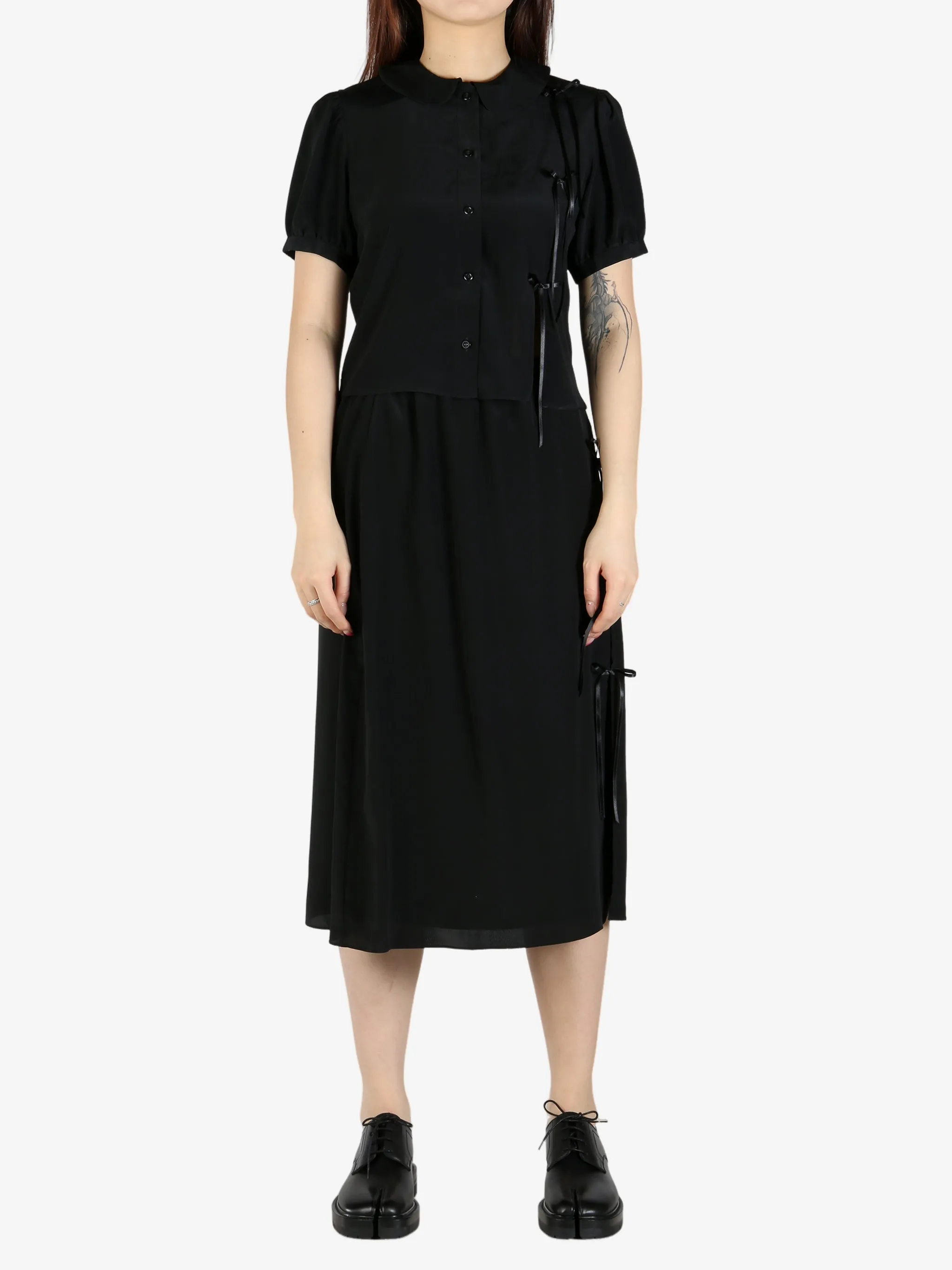 SIMONE ROCHA - Women Cropped Bow Slit Puff Sleeve Shirt
