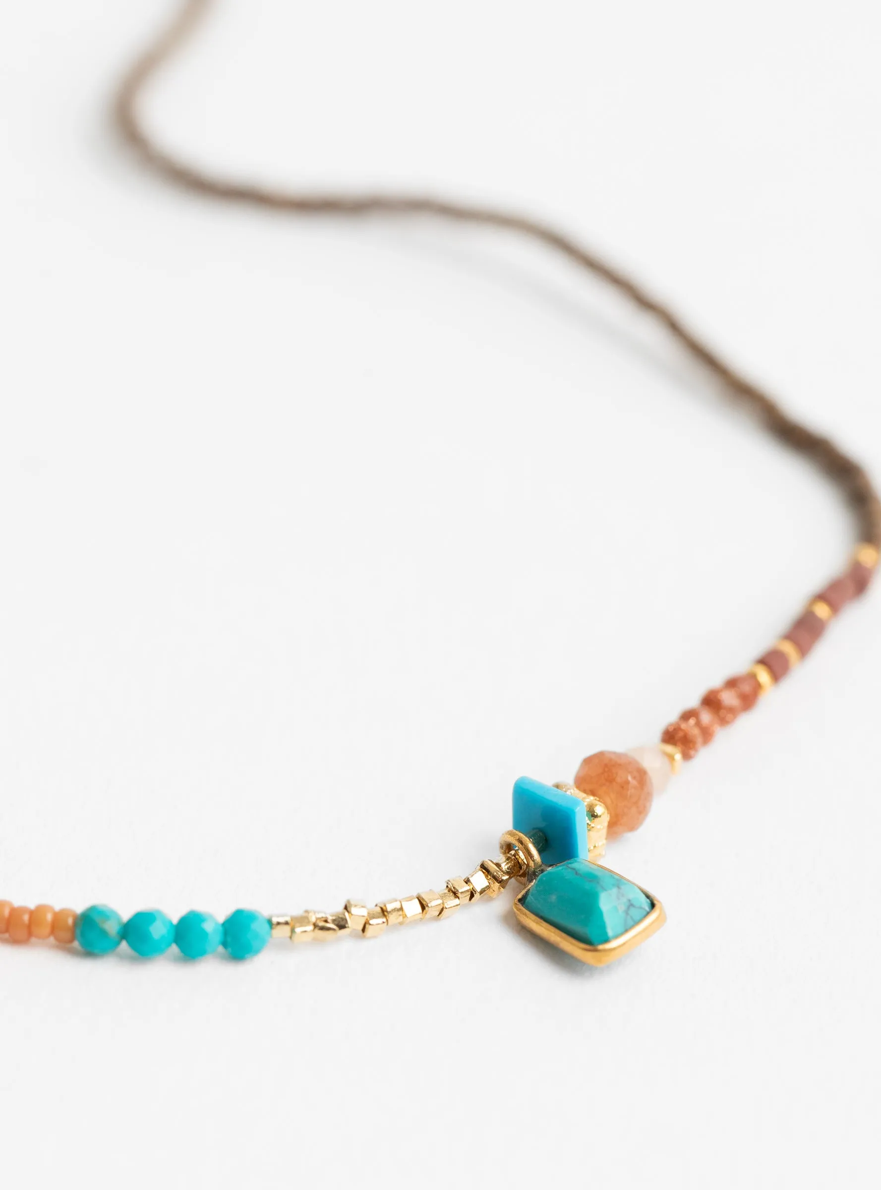 Tiny Pressed Rectangle Necklace Turquoise