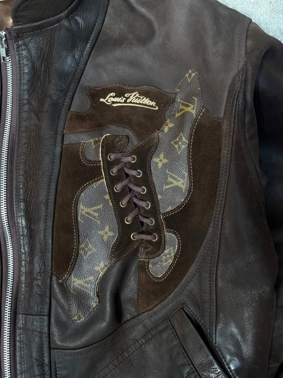 VT Rework: Louis Vuitton Lace Shoe Brown Leather Jacket