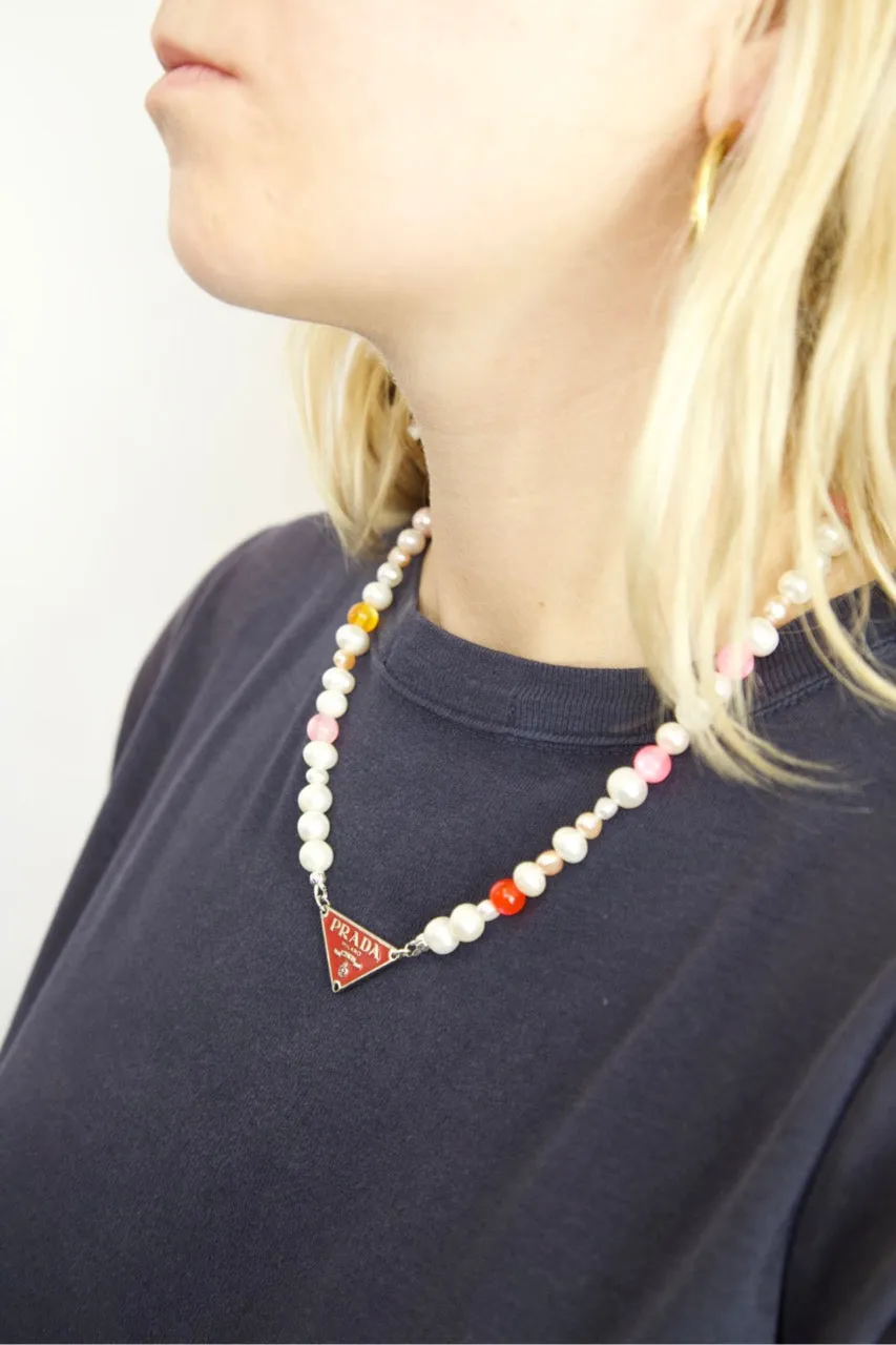 VT Rework : Prada Plaque Cultured Pearl Beaded Necklace