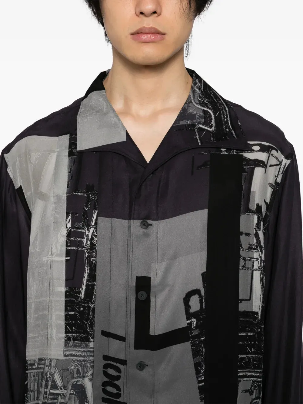 YOHJI YAMAMOTO POUR HOMME - Men Silk Asymetrical Button Up Blouse
