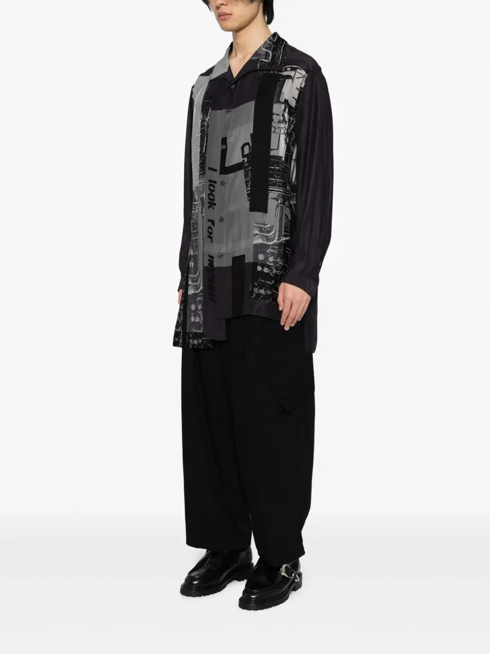 YOHJI YAMAMOTO POUR HOMME - Men Silk Asymetrical Button Up Blouse